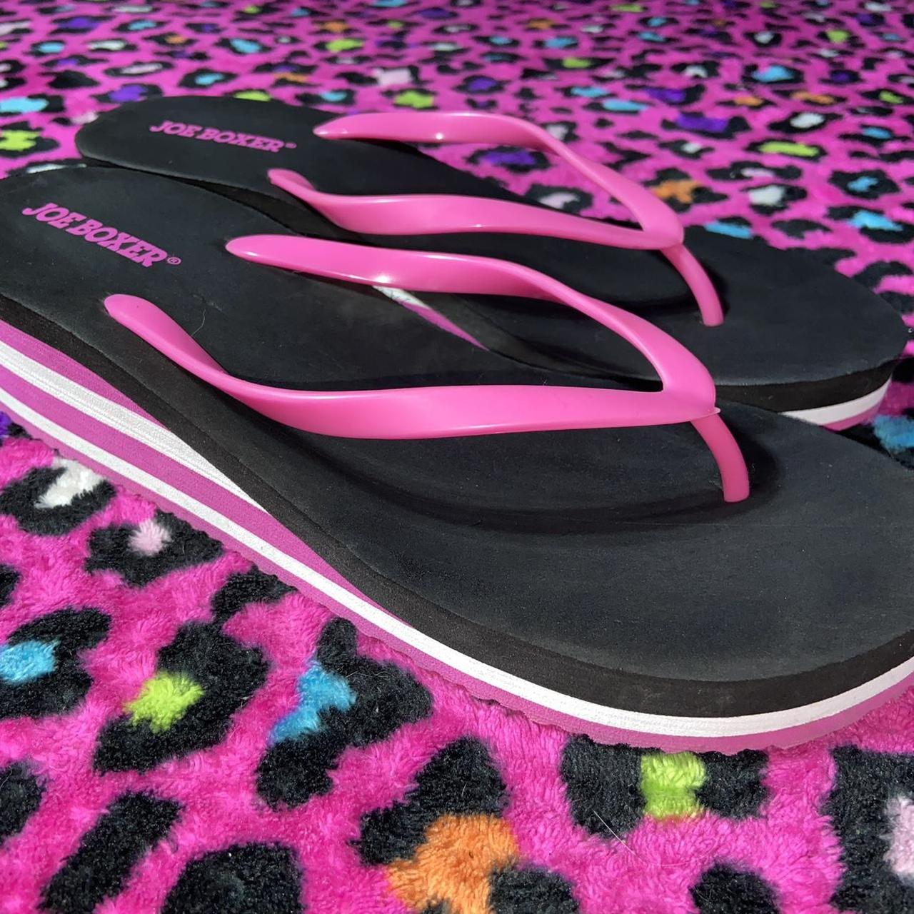 Size 8 Joe Boxer Pink and Black Platform Flip Flops... Depop