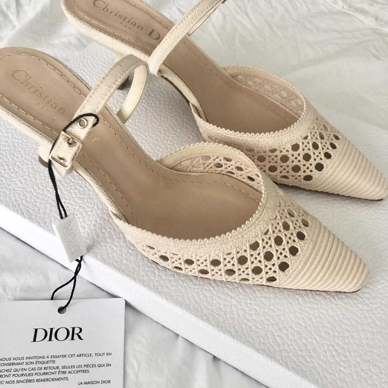 Dior Capture Heeled Mule Cream Mesh Cannage | Depop