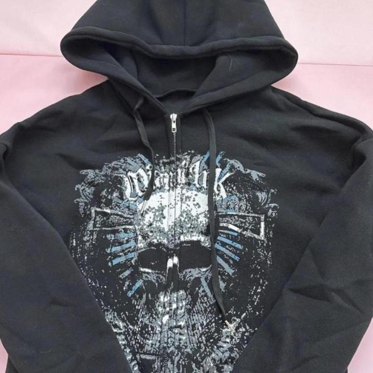 Skull skeleton zip up hoodie Gothic emo vintage... - Depop