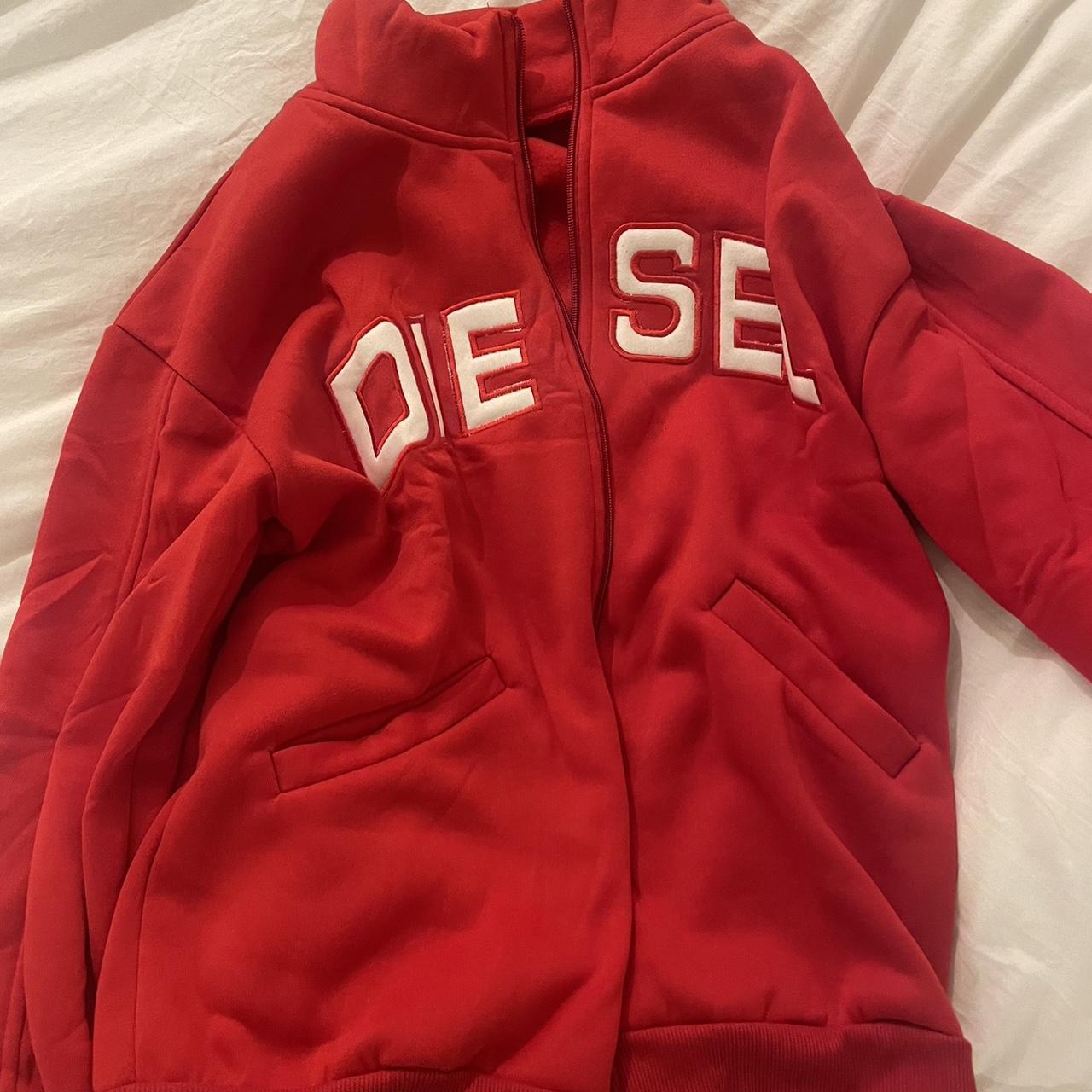 Y2k vintage diesel red embroidered zip up hoodie - Depop