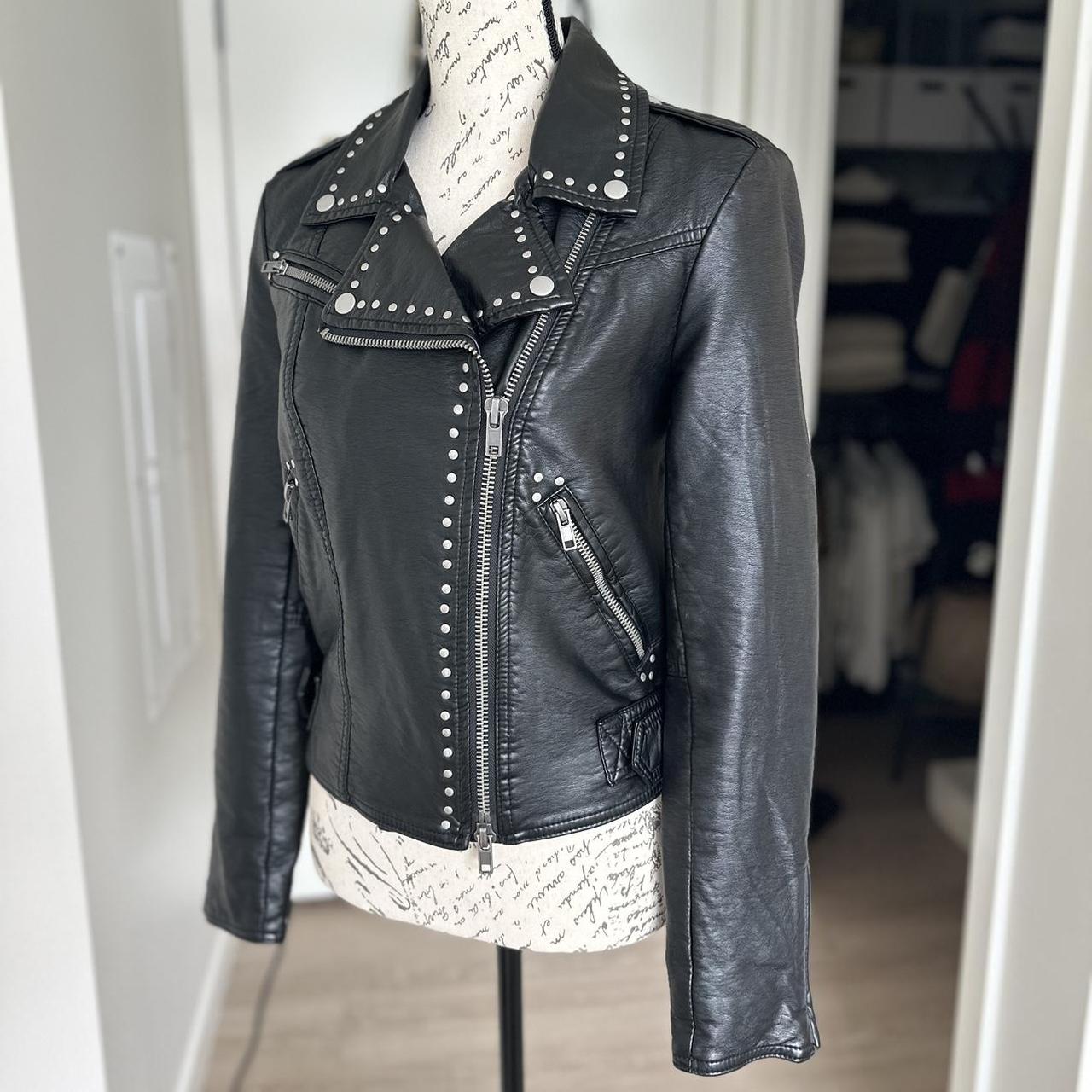 Black leather jacket with silver studs best sale