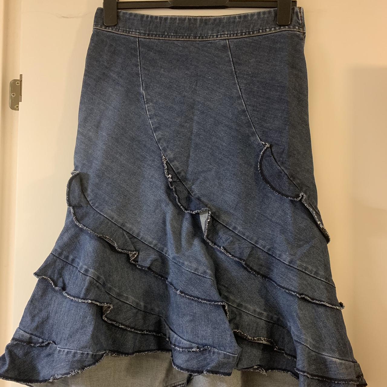 Denim ruffle layered midi skirt from jigsaw Old... Depop