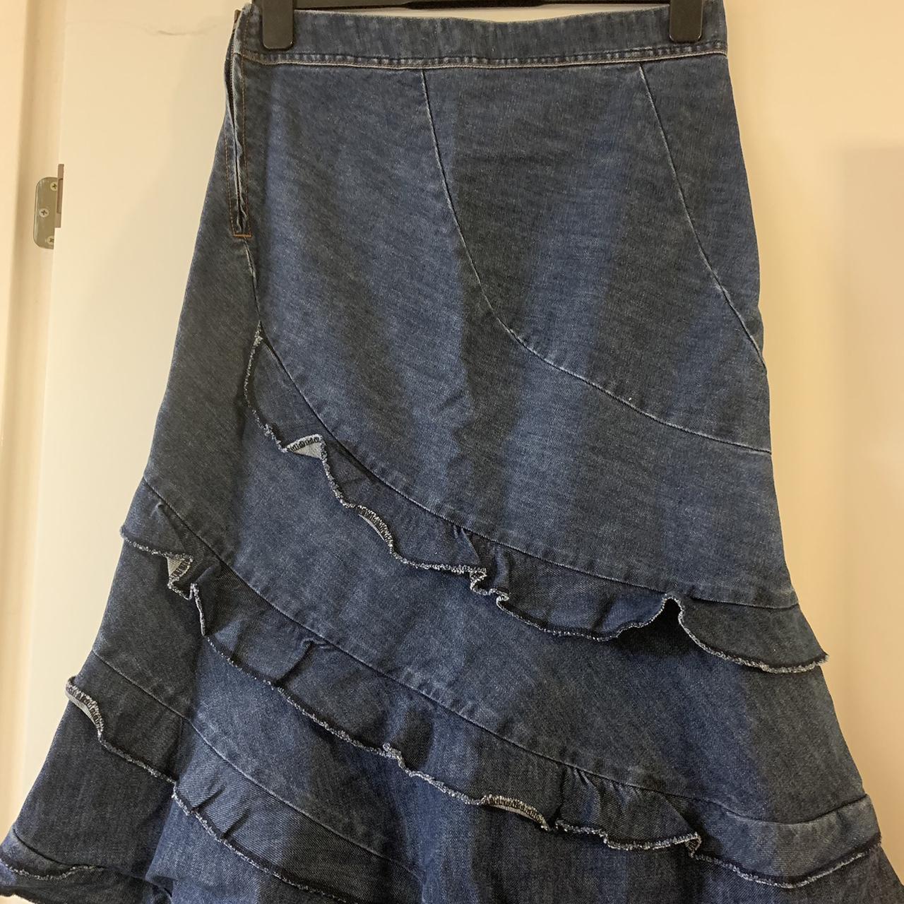 Denim ruffle layered midi skirt from jigsaw Old... Depop