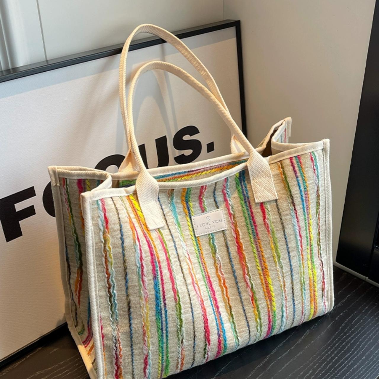 women's new colourful striped tote bag - Depop