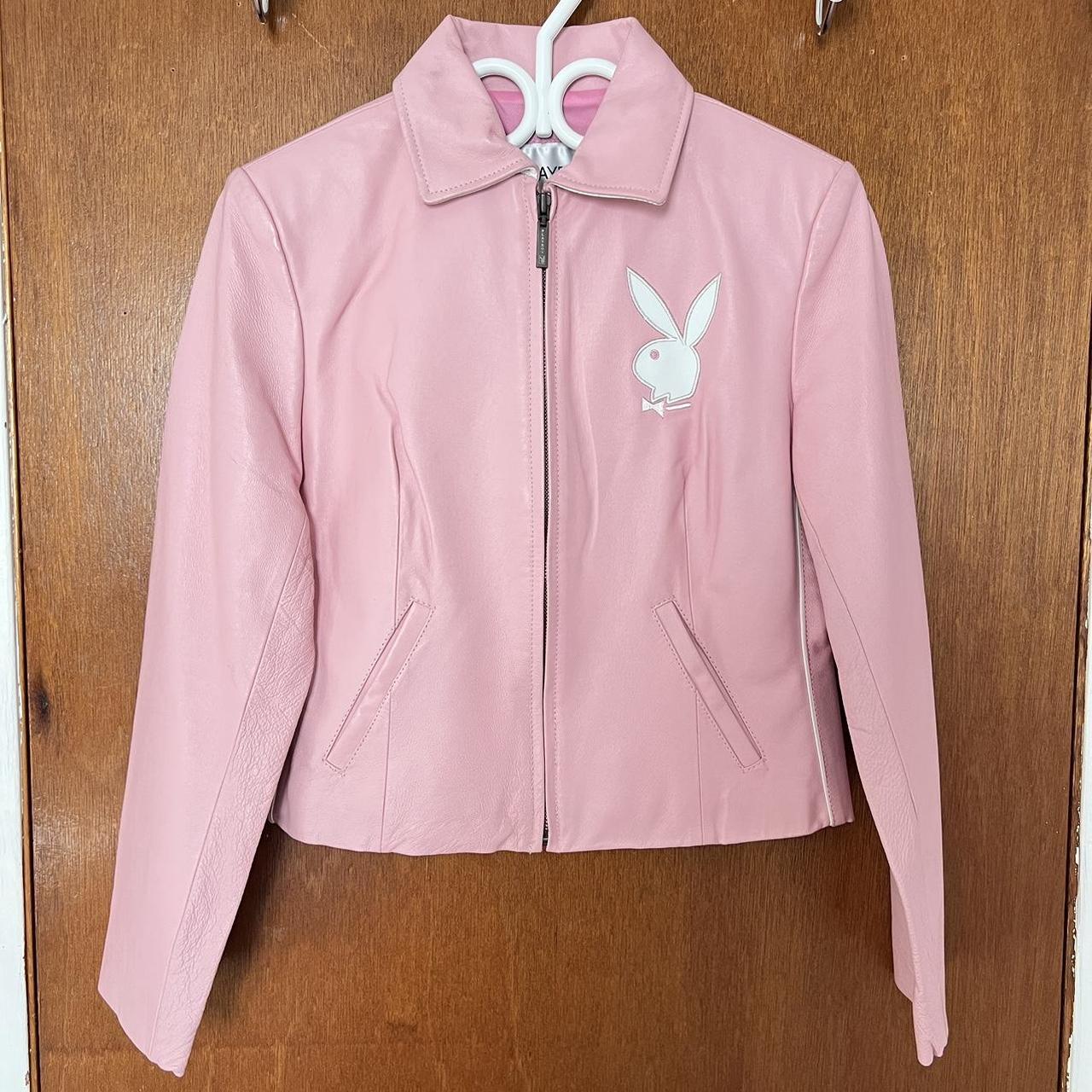 Vintage Women's Playboy Pink Leather Jacket Size XS | Depop