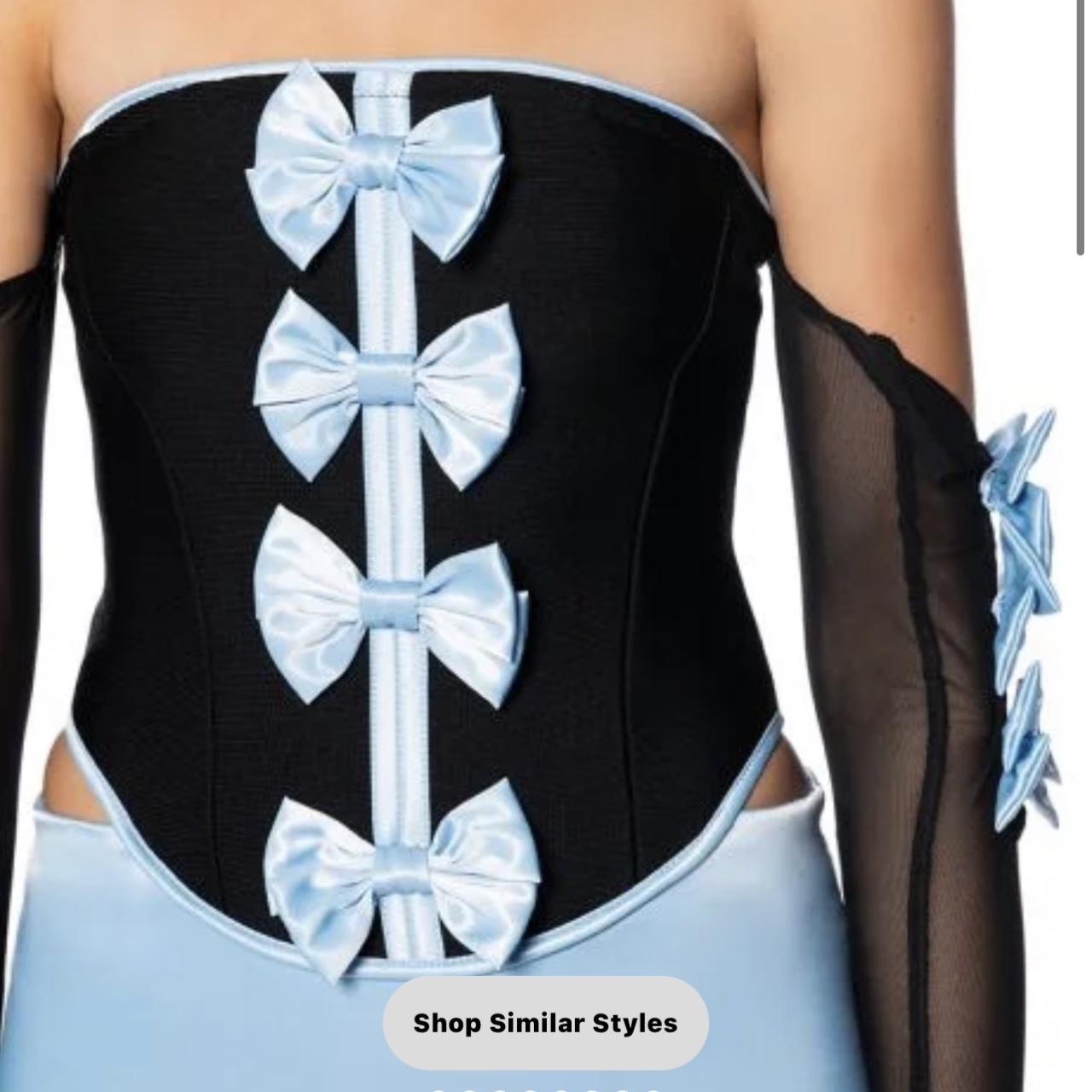 DREA BANDAGE CORSET DETAIL DRESS WITH GLOVES IN LIGHT BLUE