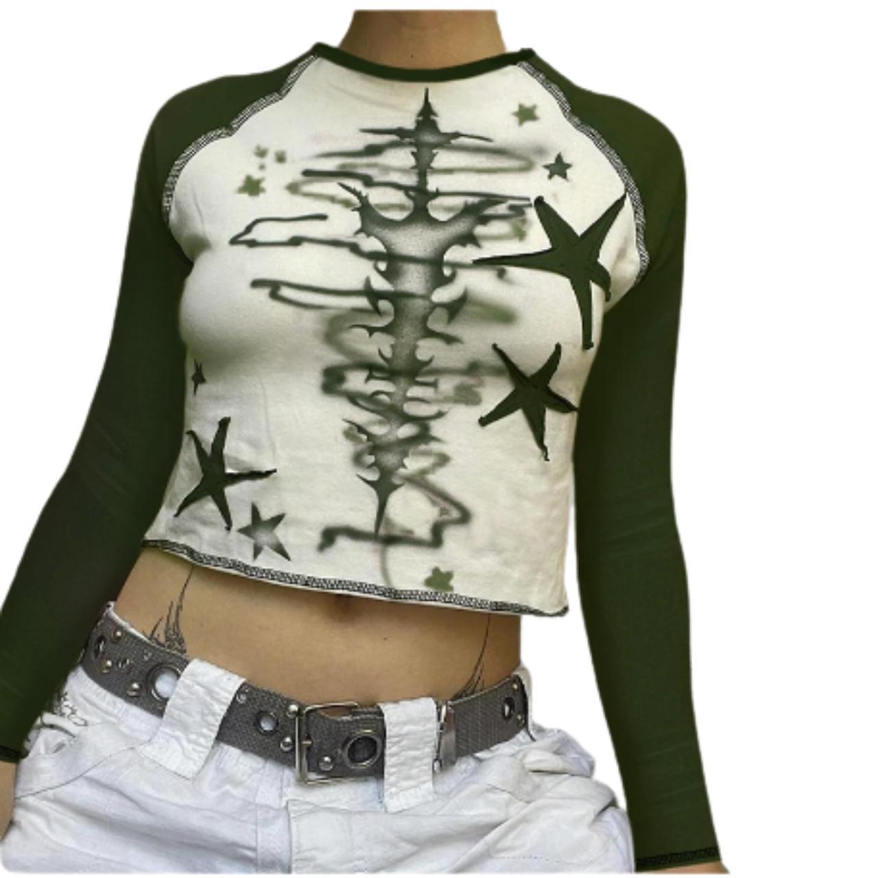 Star Print Crop Top Grunge 2000s Stitched Long Depop