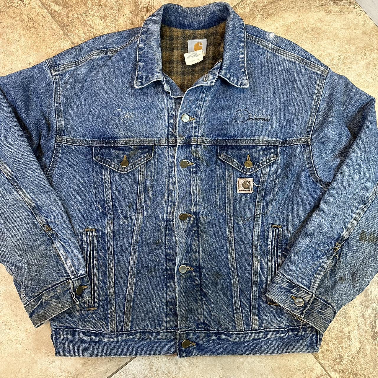 Vintage J11DST Carhartt blanket lined denim jacket... Depop