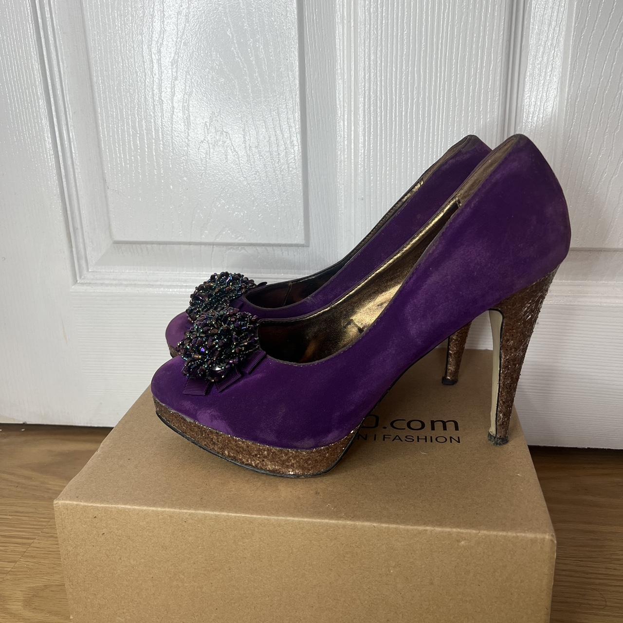 Purple and gold embellished heels for special... - Depop