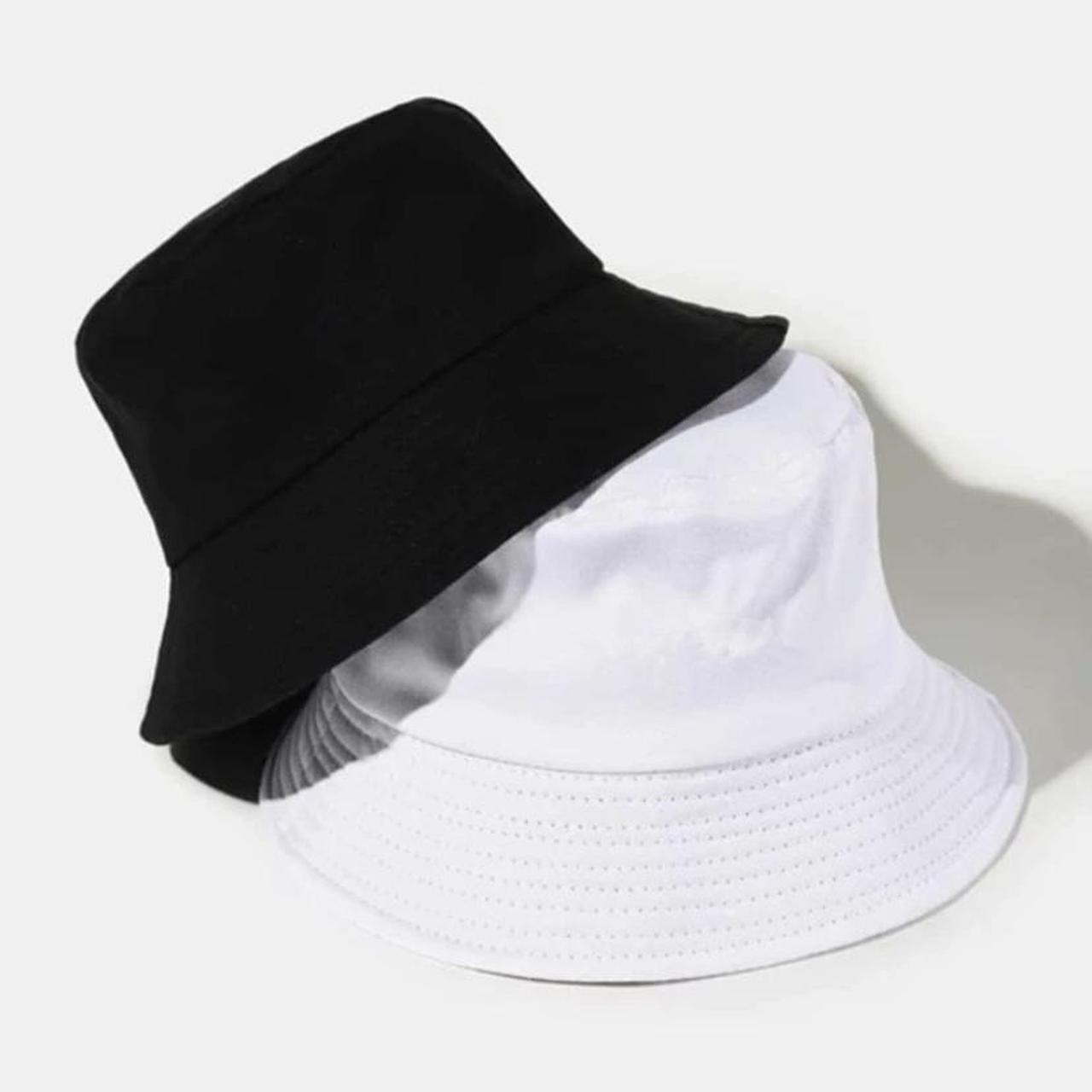 White and black bucket hat #buckethat - Depop