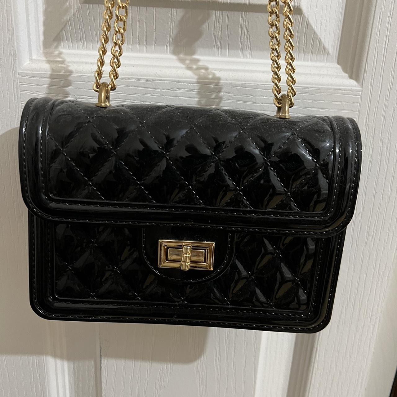 Black crossbody fashion purse with gold chain