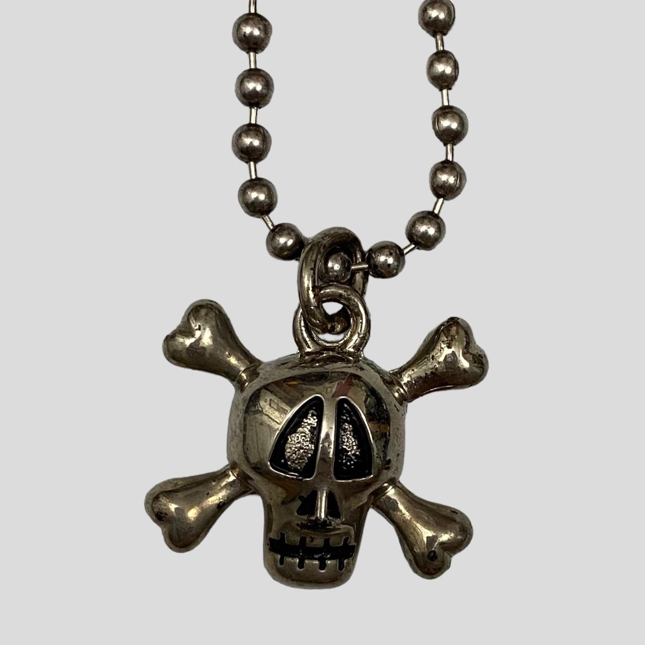 Stussy 00’s Silver Skull Pendant Necklace Rare... - Depop