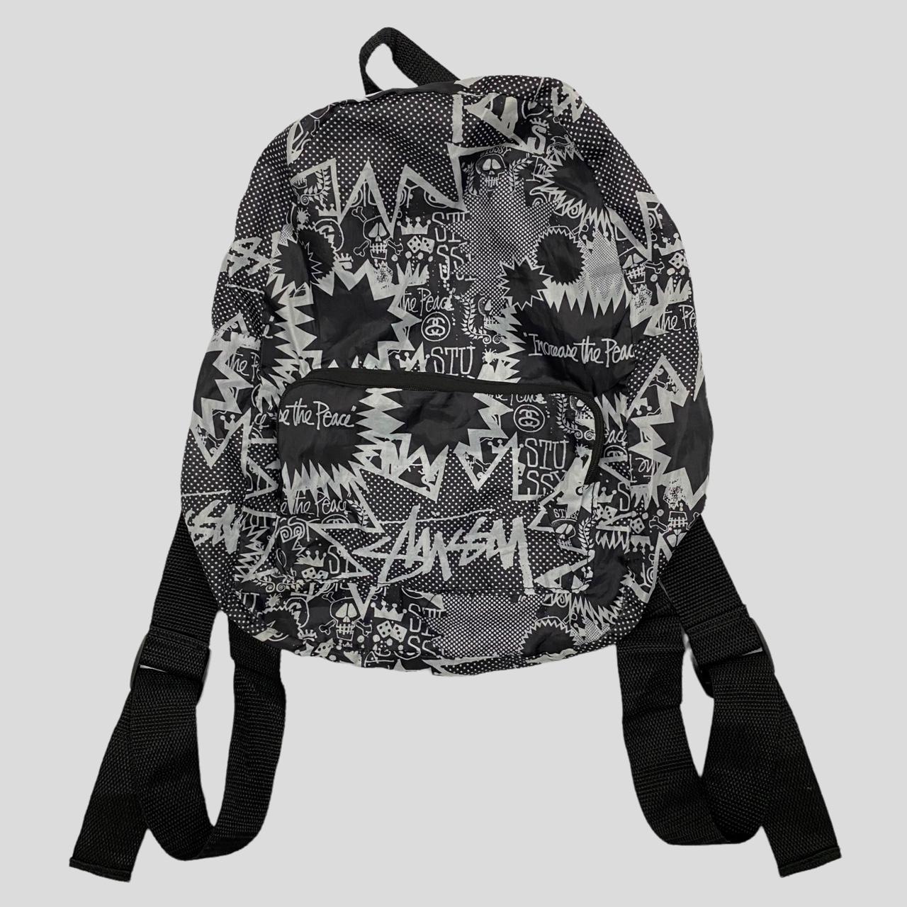 Stussy 00’s Comic Print Nylon Backpack, Rare 2000’s...