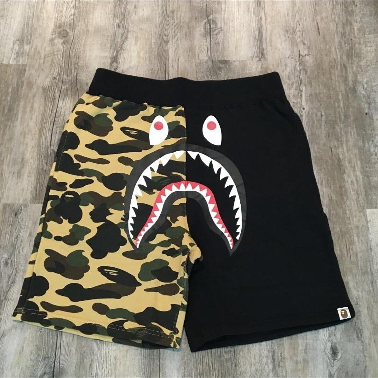 BAPE Shark Shorts - Yellow Camo Half Face - Depop