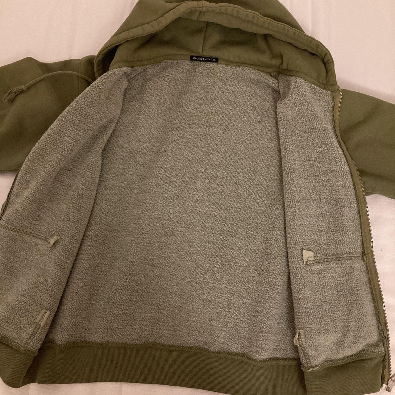 Brandy melville zip up hoodie, olive green oversized - Depop