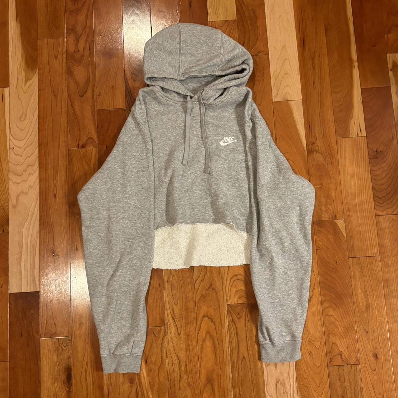 Cropped gray nike hoodie y2k essential piece Size :... - Depop