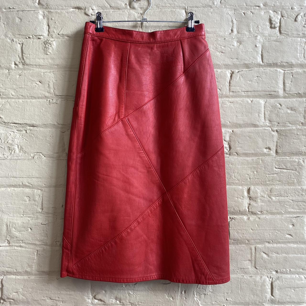 Rare 1980s vintage leather red skirt and jacket... - Depop