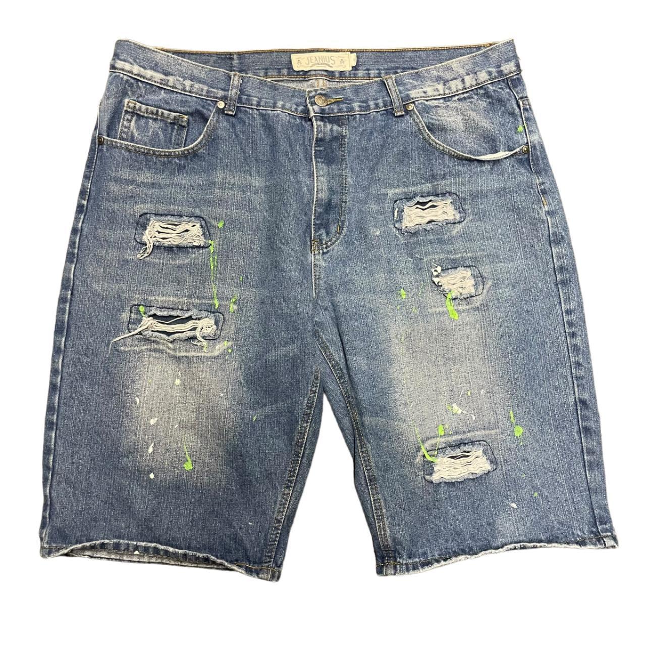 Akademiks Jeanius factory Distressed Patched Jean Shorts Denim Men’s Size 42