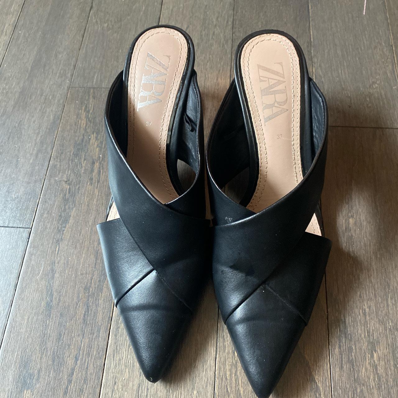 Zara Leather Mule with Lucite block Depop