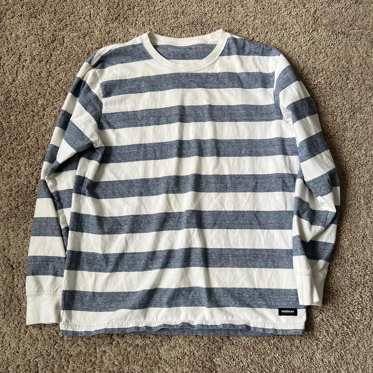 American Eagle Striped Long Sleeve Blue White Men L - Depop