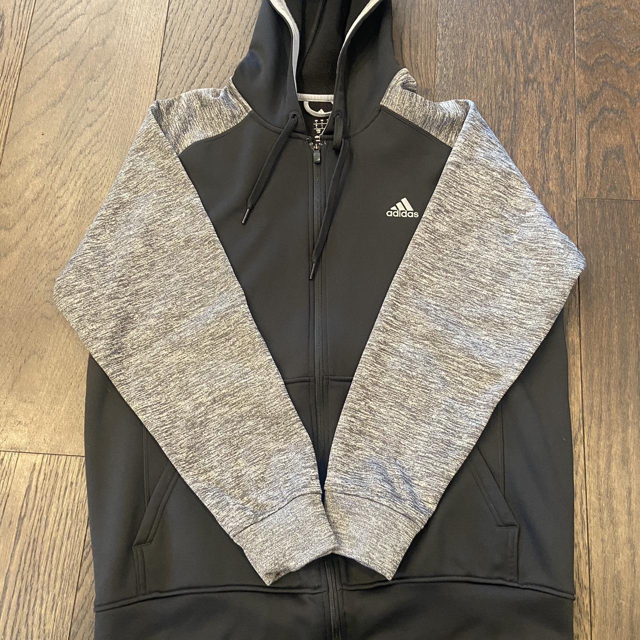 large black and grey adidas zip up hoodie great... Depop