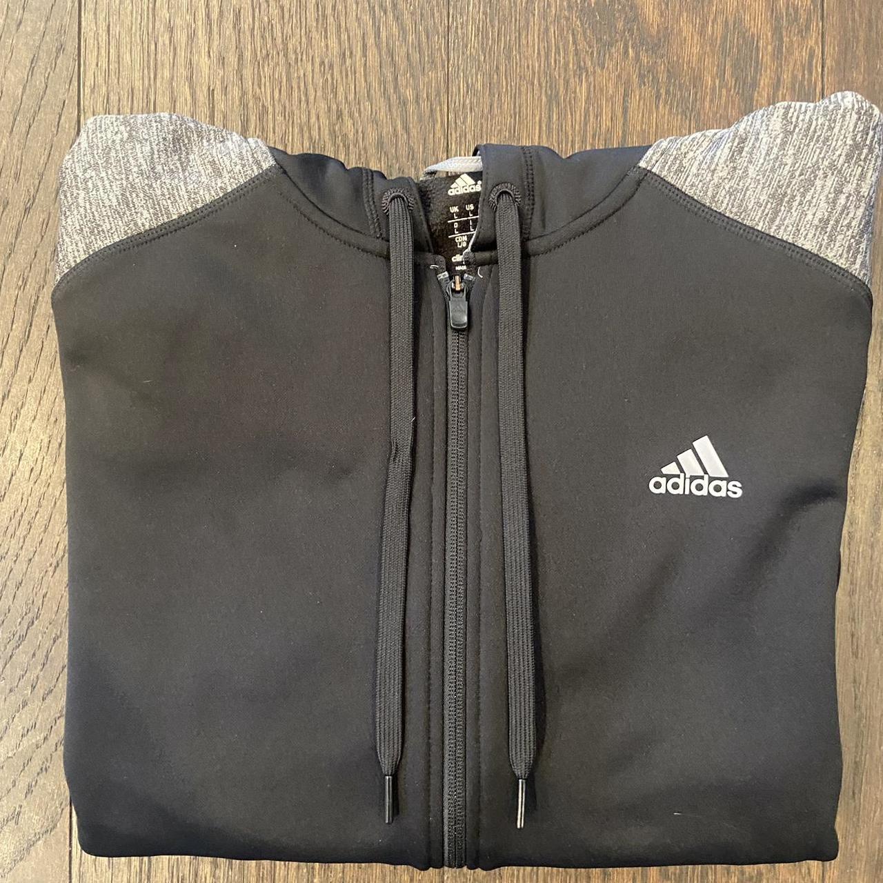 large black and grey adidas zip up hoodie great... Depop