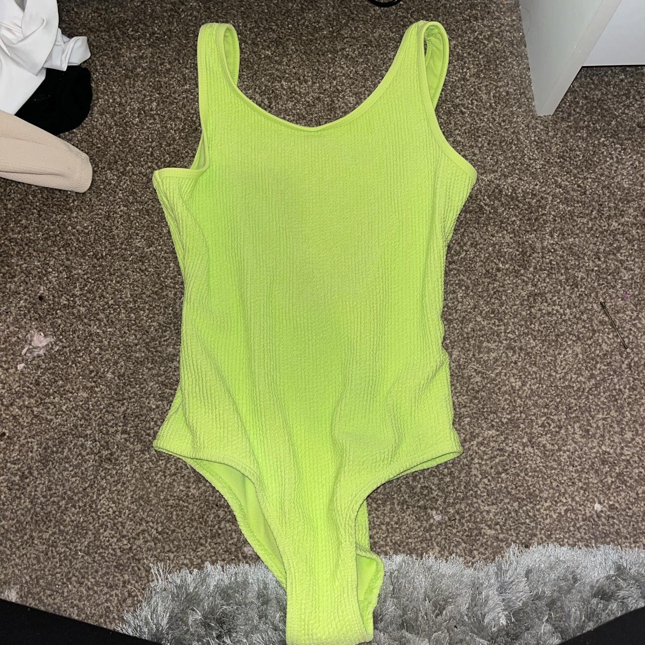 neon green swimming costume kids size ages 10-11... - Depop