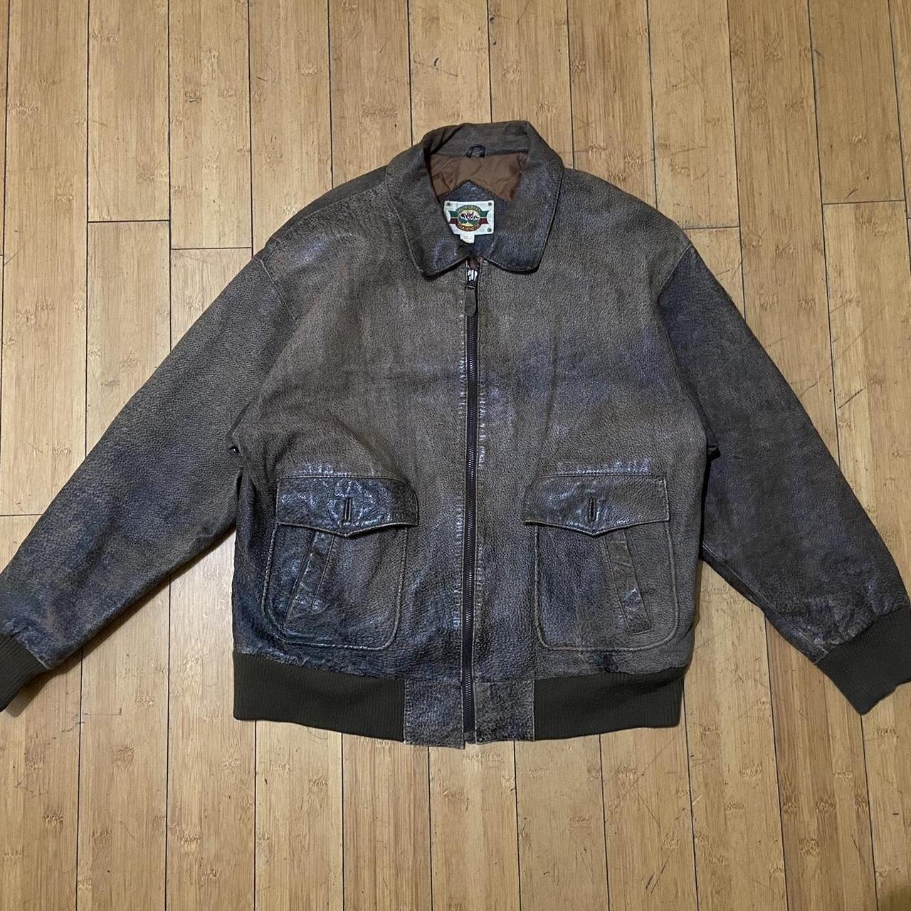 Vintage Leather Jacket Made in Korea Size Large... - Depop