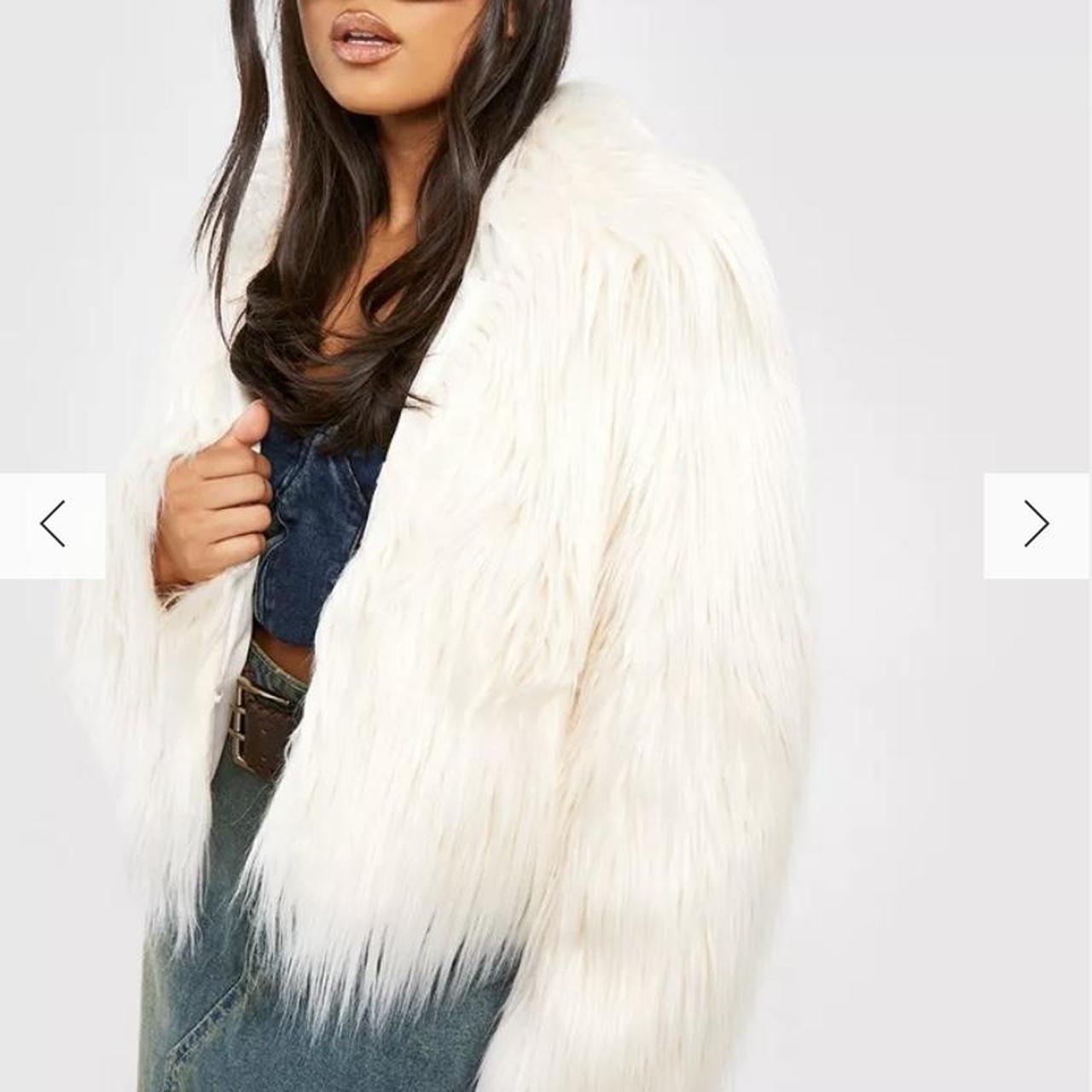 Boohoo petite long shaggy faux fur crop jacket. Depop