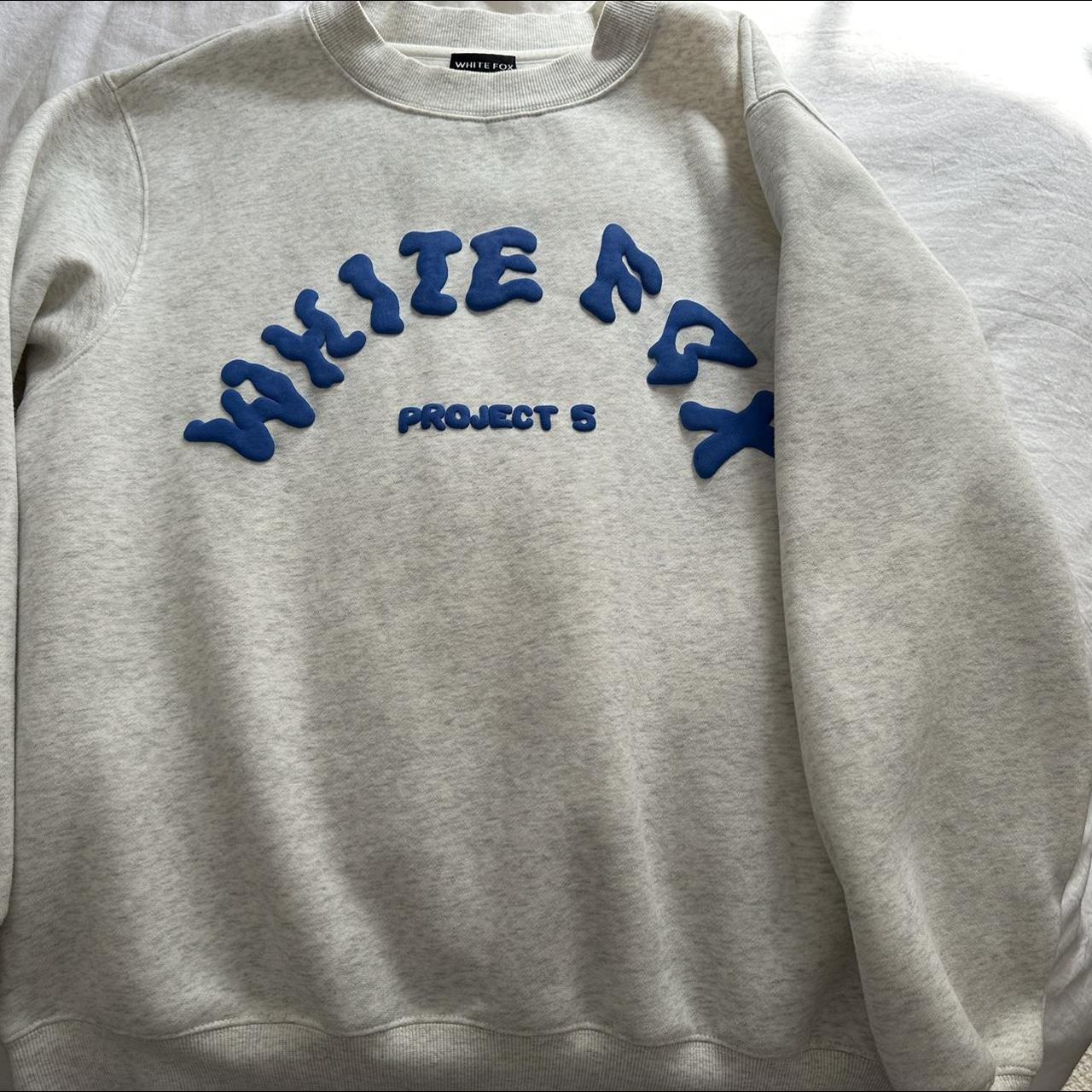 White fox Sweatshirt Project 5 in light grey and... - Depop