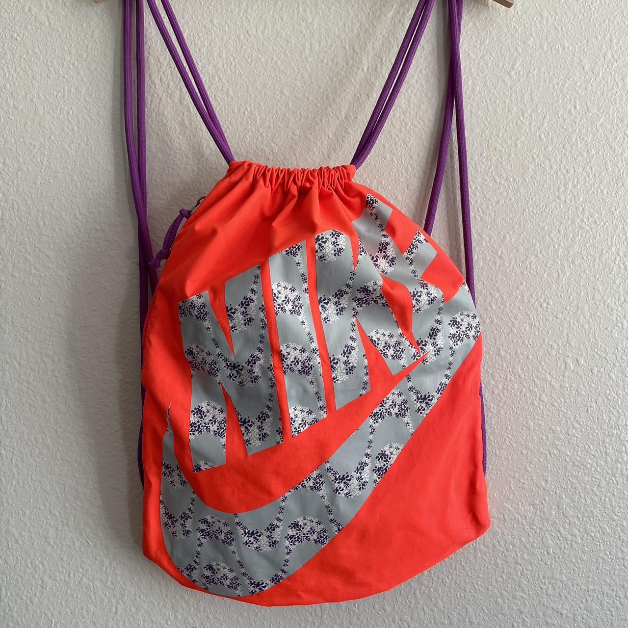 Nike neon drawstring bag. Purple rope straps, huge - Depop
