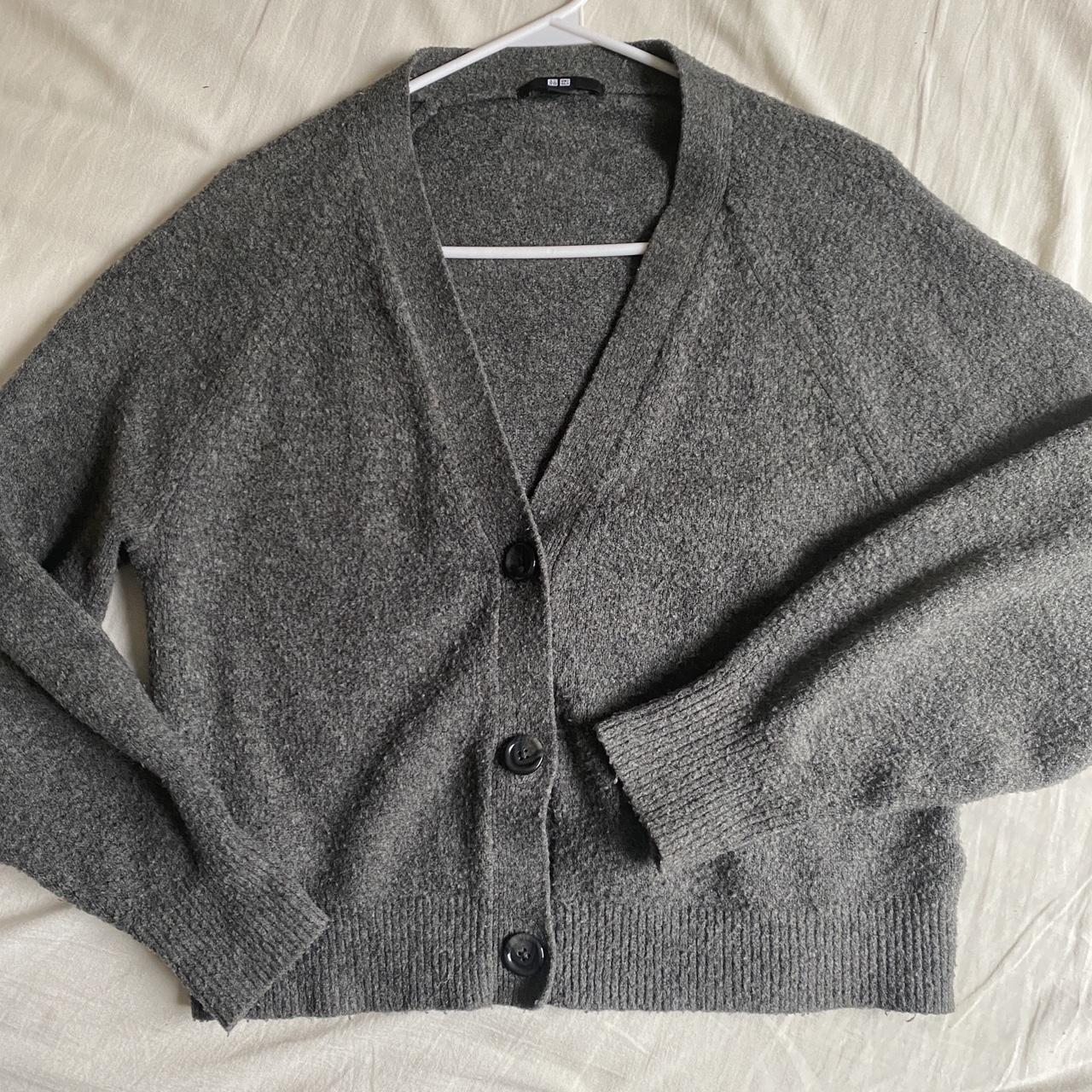 Uniqlo grey cardigan. Wool look, non itchy. First... - Depop