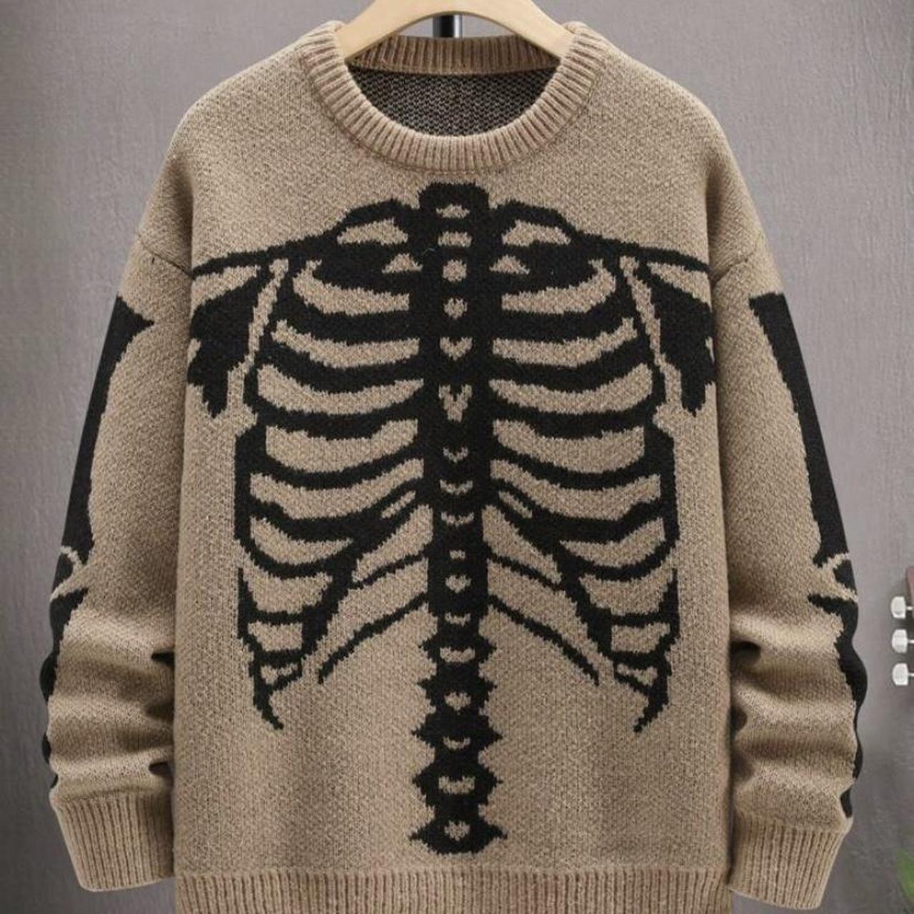 Men Skeleton Pattern Drop Shoulder Sweater Depop