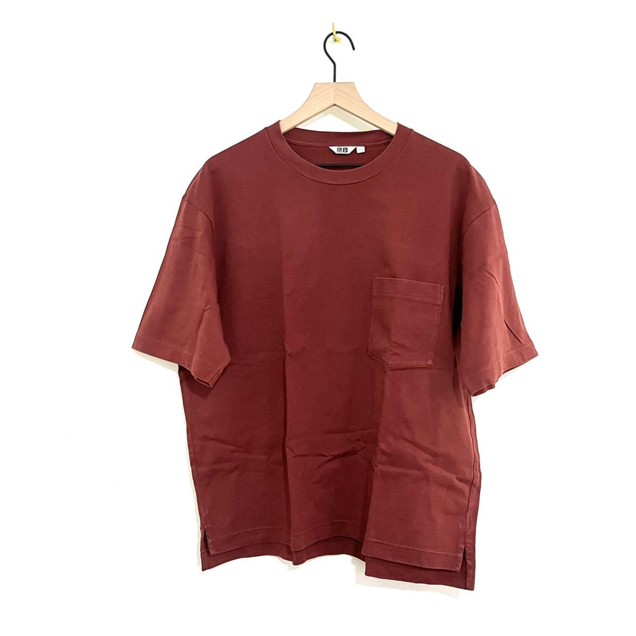 Uniqlo Oversized Pocket Tee - Dark Red Size: Men’s... - Depop