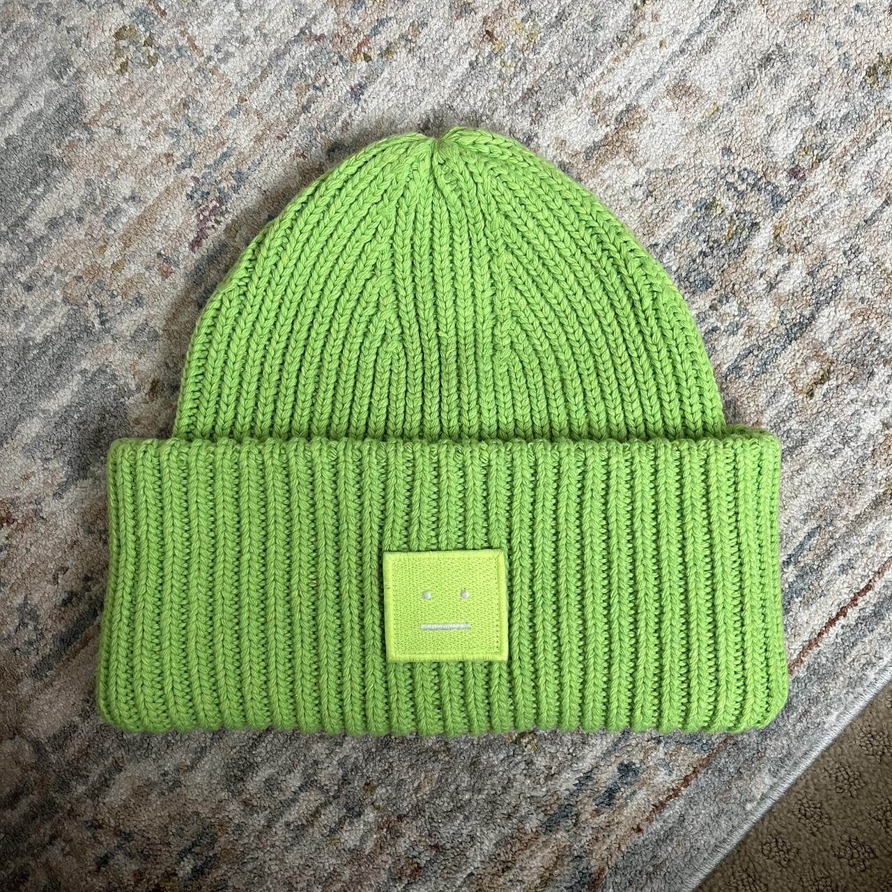 Hot ACNE STUDIOS Pansy Face Logo Applique Ribbed Wool Beanie Hat - Bright Lime Green