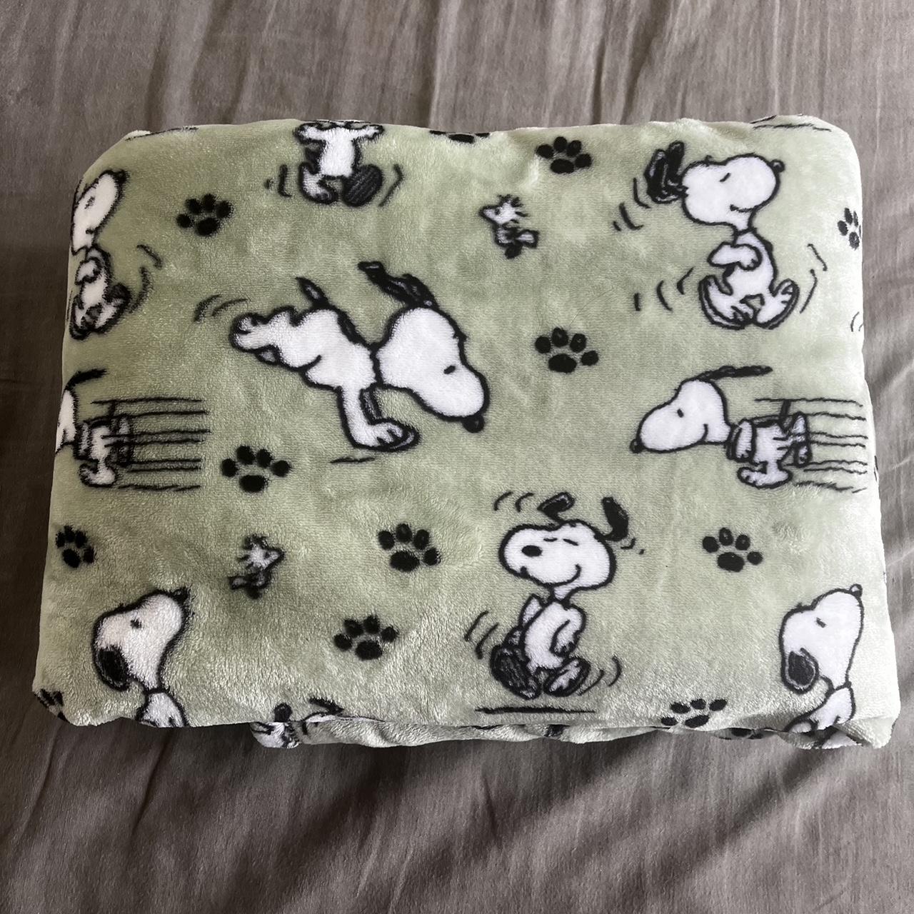 Green Snoopy fuzzy blanket. It fits a twin... - Depop