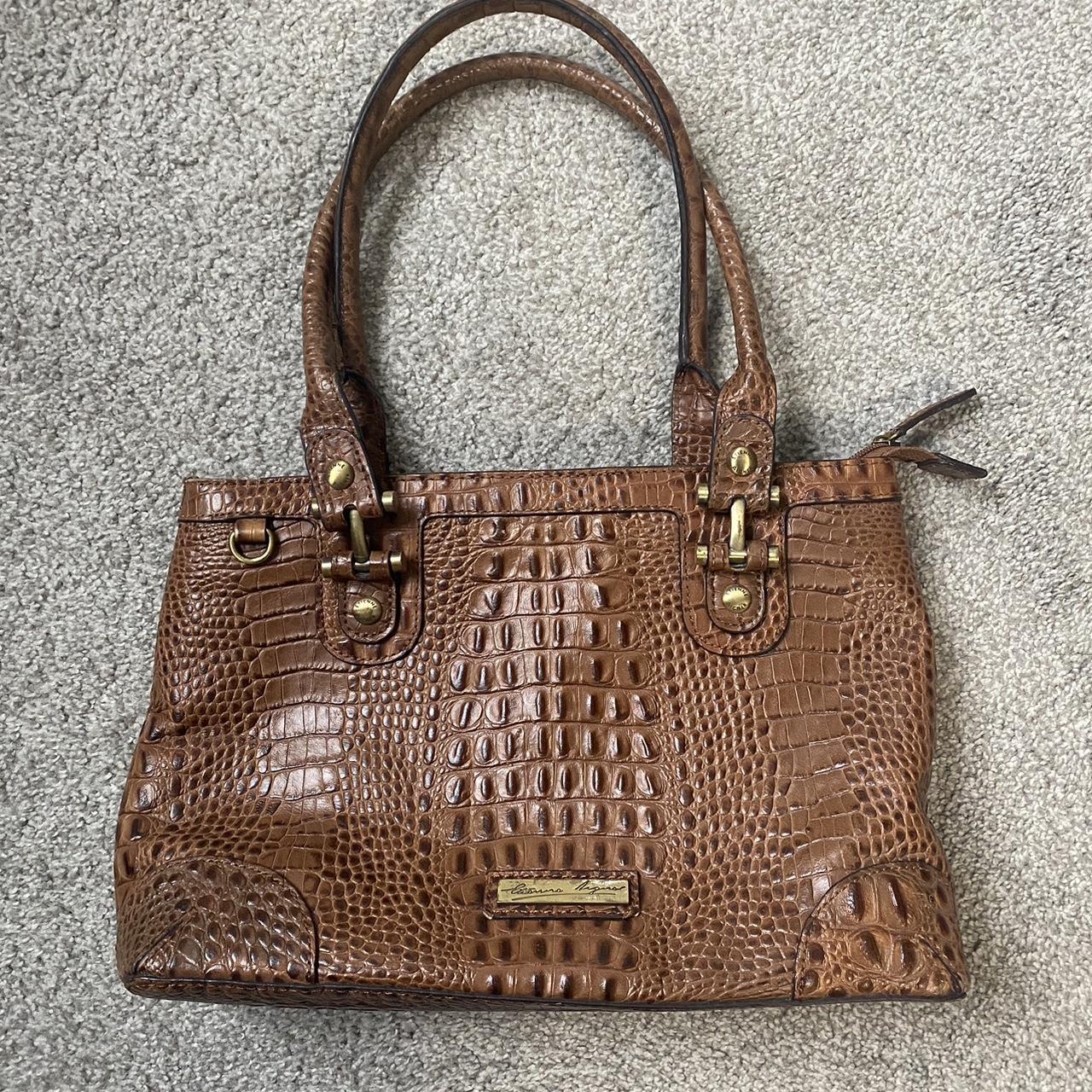 ETIENNE AIGNER Cognac Brown Croc Embossed Leather Depop