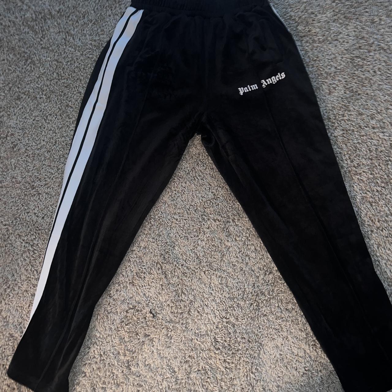 PALM ANGELS BLACK VELVET TRACK PANTS - Depop