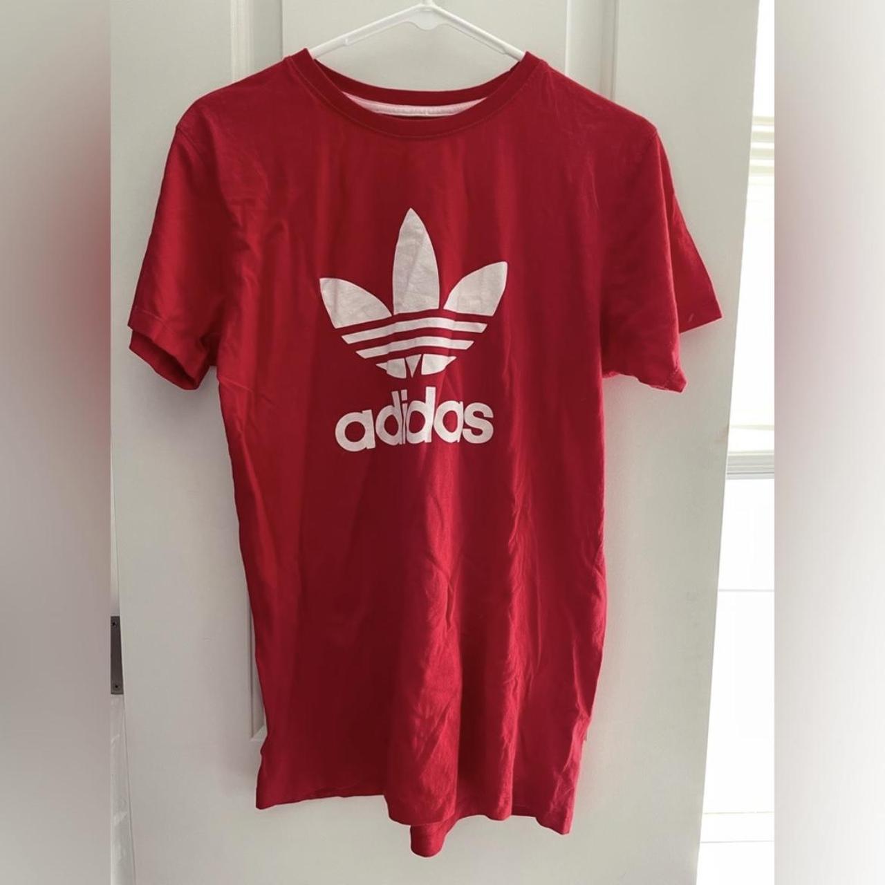 Red and white adidas top size large - Depop