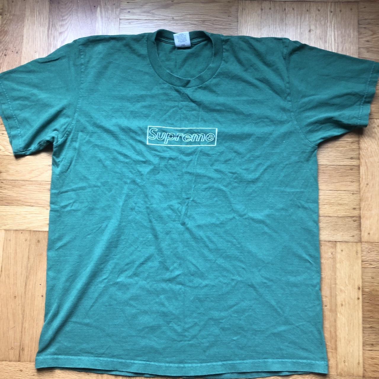 Supreme KAWS Chalk Logo Tee Light Pine Worn 5x,... - Depop