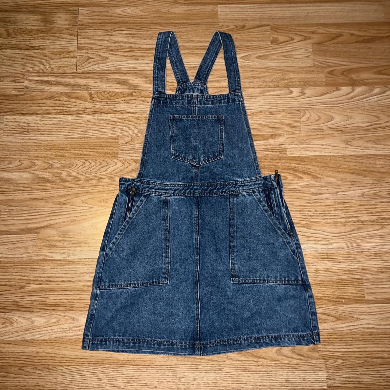 Denim Dungaree Mini dress. Primark. Size UK... - Depop