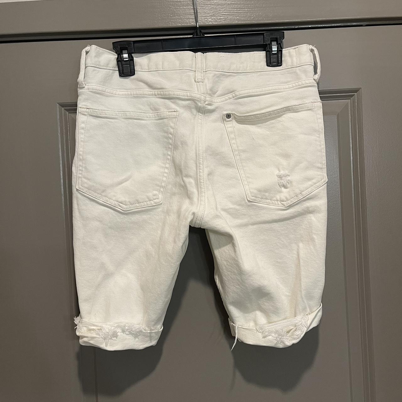 Men’s Distressed White Jean Shorts - Depop