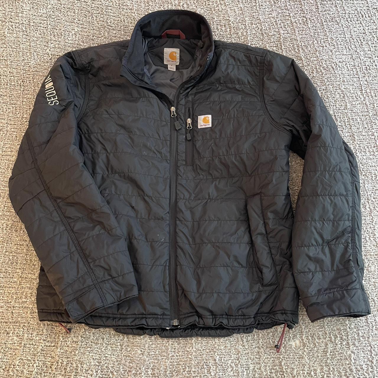 Carhartt puffer jacket Black -size medium Button... - Depop