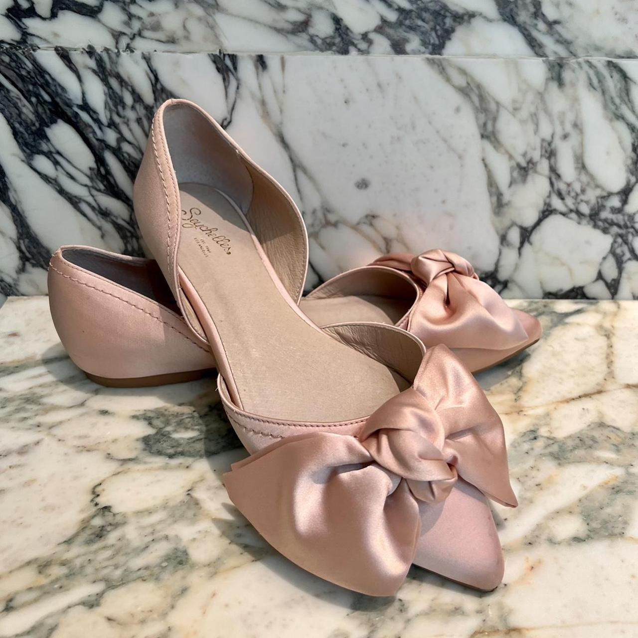 Seychelles pink satin bow flats worn 1x Size 8