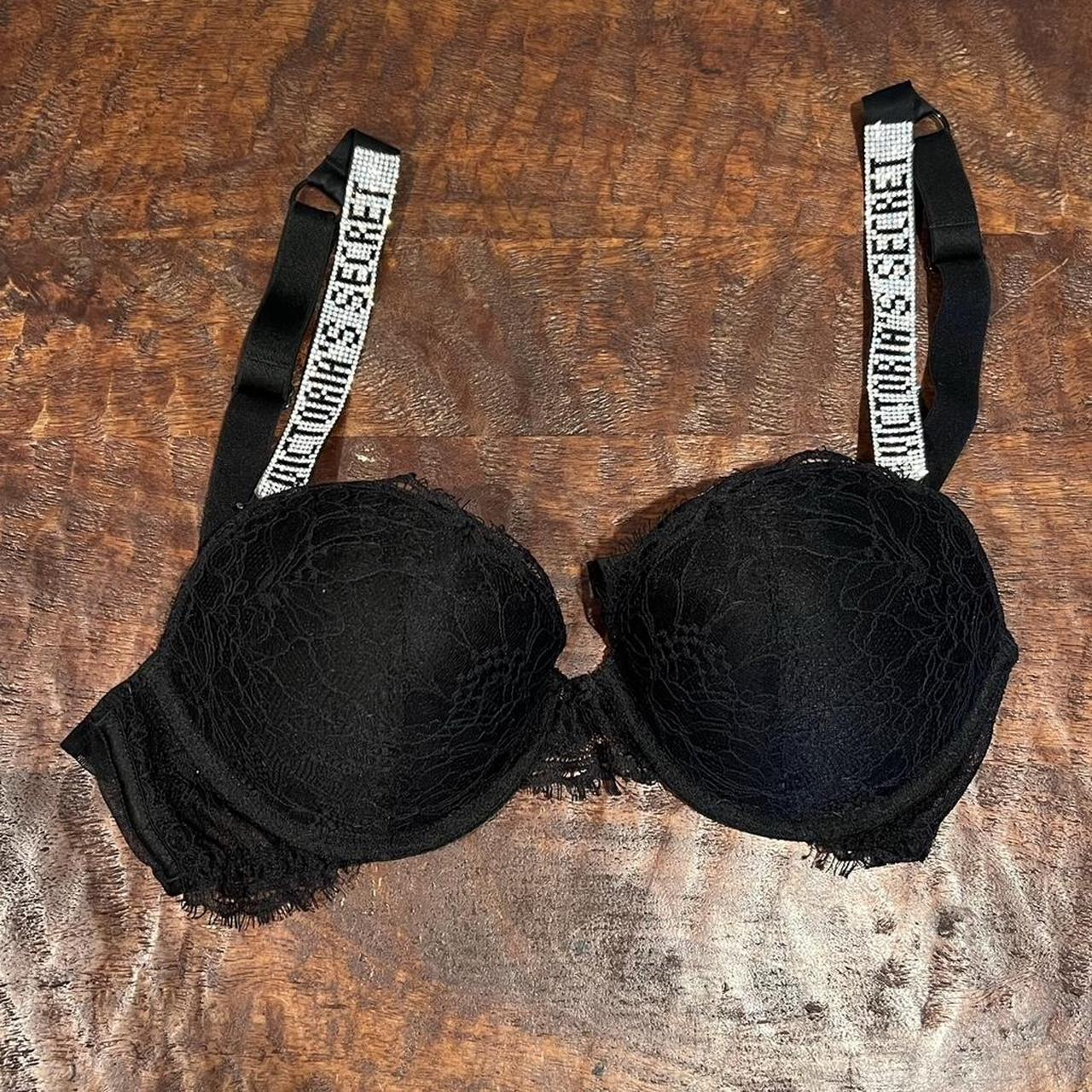 Crystal Black Lace Victoria Secret Push Up Bra Depop