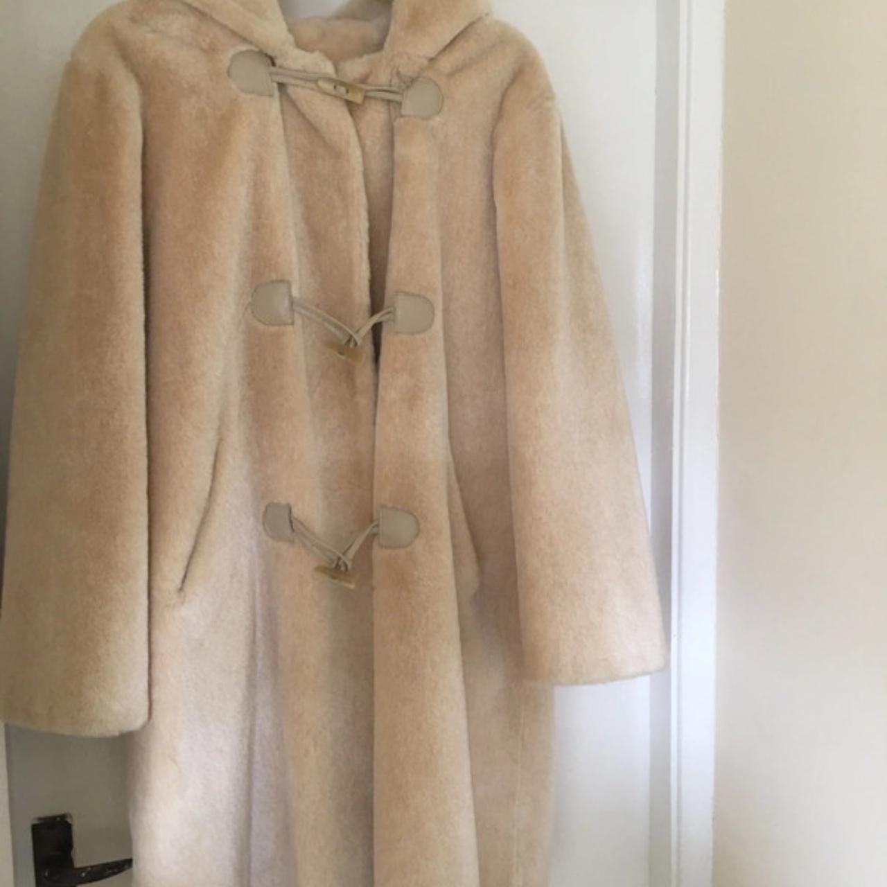 Stunning faux fur vintage cream coat with silky... - Depop