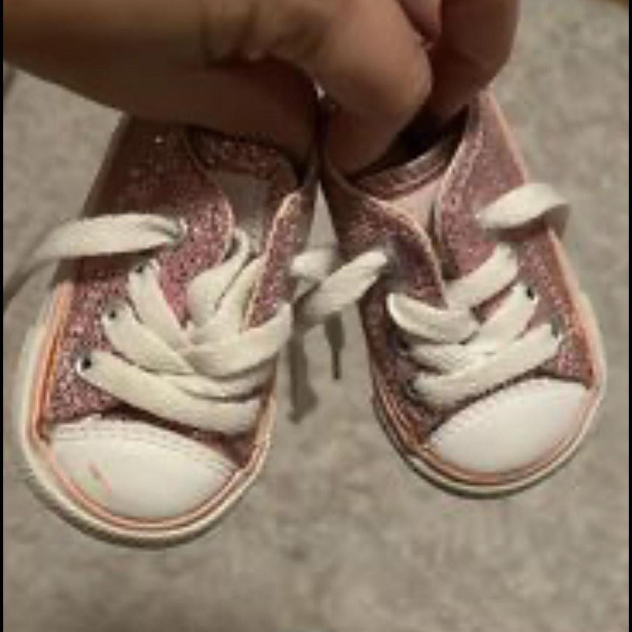 Pink glitter baby converse Depop