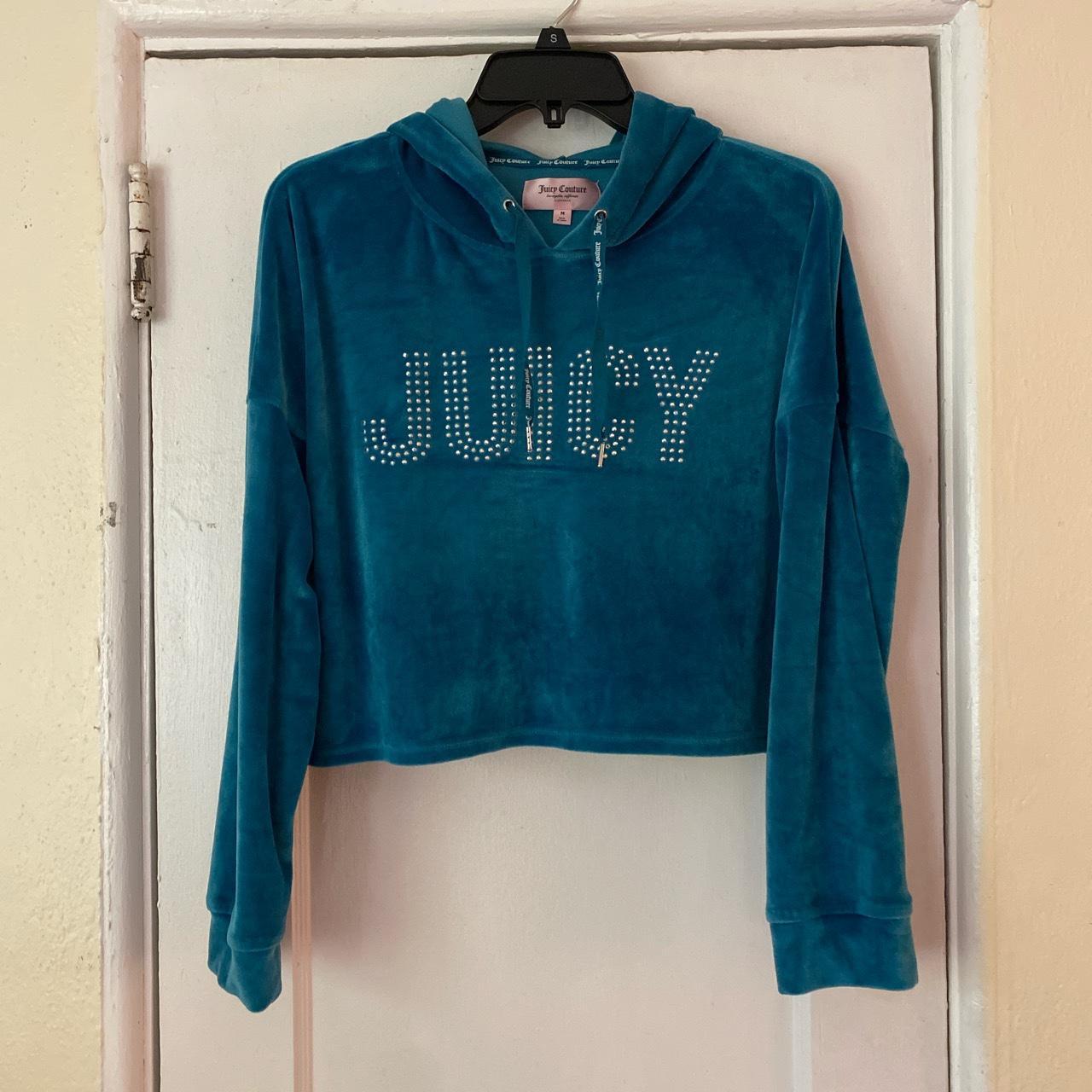 Juicy Couture Blue Velour Cropped Hoodie Depop