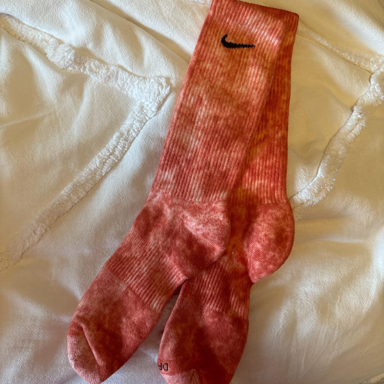 1 pair red nike socks -tie dye pattern -fits size... - Depop