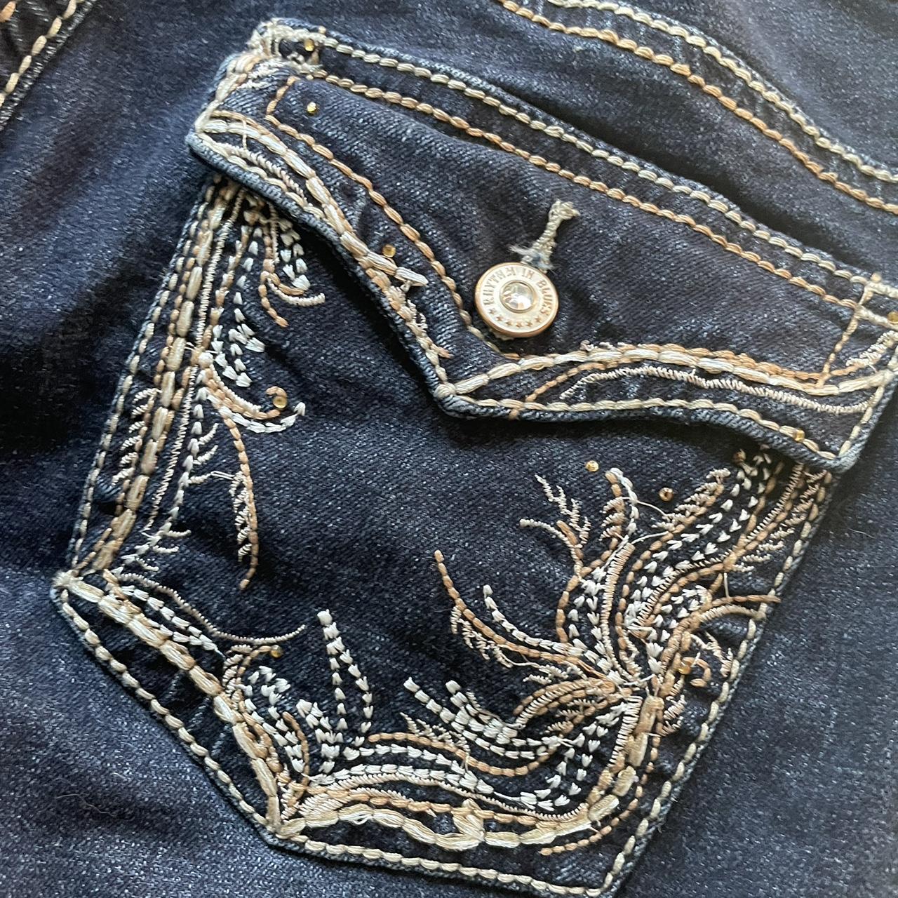 blue bootcut western jeans reg 16 functional zipper... - Depop